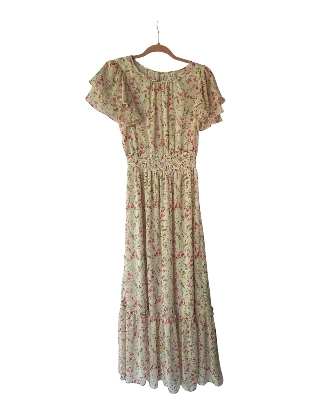 CeCe Smocked Waist Floral Maxi Dress in Pink and Cream - Picture 5 of 5